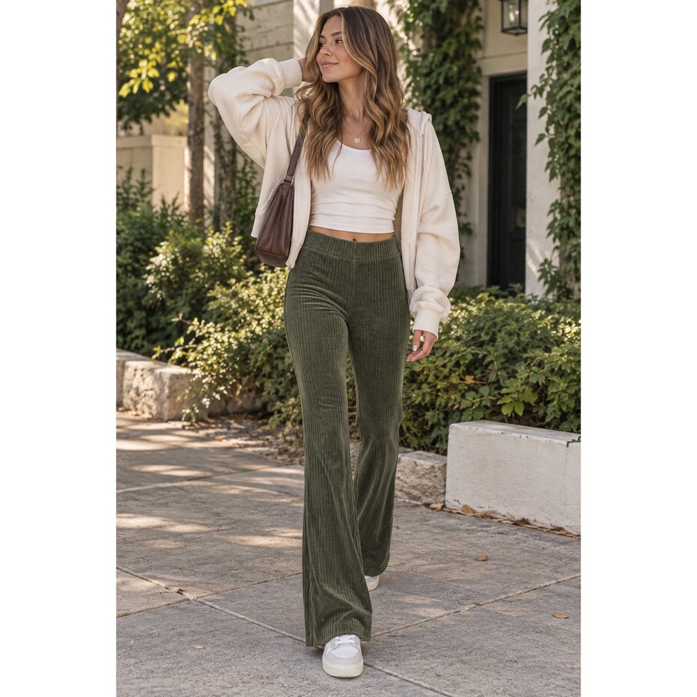 Aerie Olive Green Corduroy Flare Pants Size L